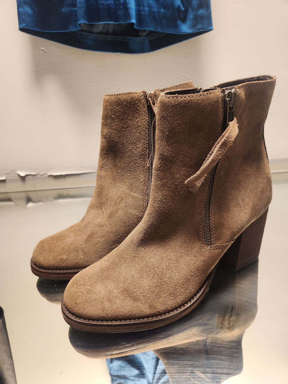 Taupe Suede Ankle Boots with Block Heel